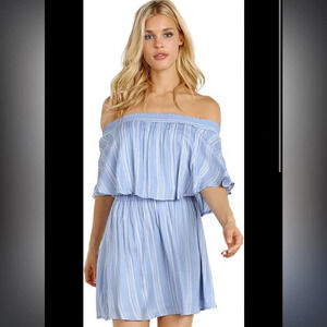 Show Me Your Mumu Casita Mini Dress Side Walk Stripe Medium Blue White